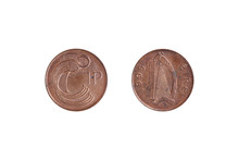 An Irish Coin Of One Pence From 1995 Isolated On A White Background.
