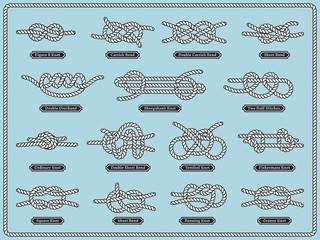 Wall Mural - Sailing rope knots. Vector set of nautical design elements