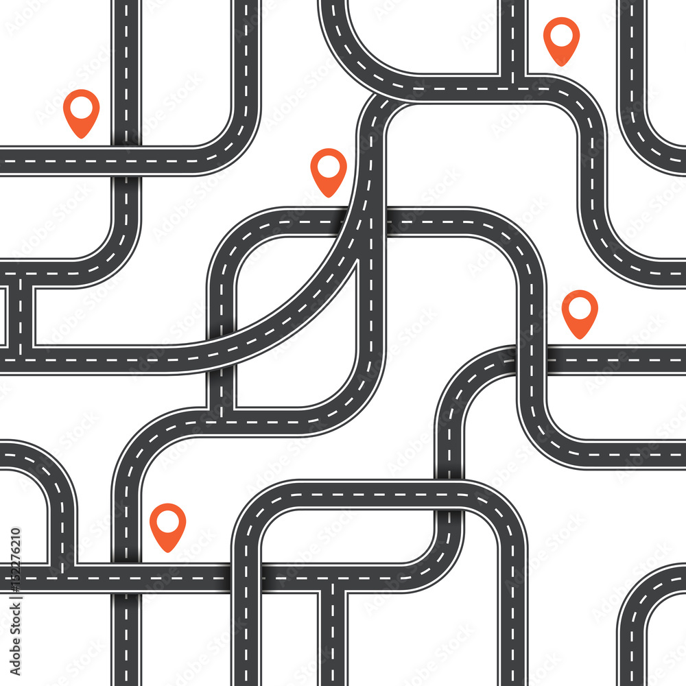 Seamless vector road pattern. Top view path background. Urban map plan ...