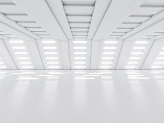 Abstract modern architecture background, empty white open space interior. 3D rendering