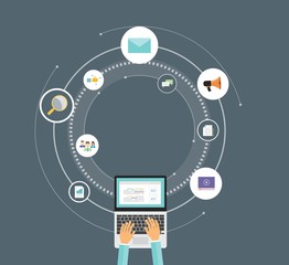 Sticker - flat vector technology business digital marketing concept and online business concept