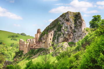 Sticker - Slovakia, historic ruins of castle Lednica