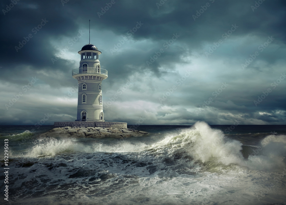 Lighthouse on the sea under sky - obrazy, fototapety, plakaty 