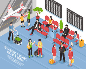 Wall Mural - Airport Departure Lounge Isometric Poster