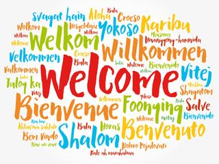 Sticker - WELCOME word cloud in different languages, concept background