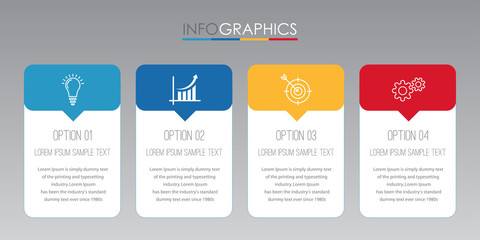  Modern Info-graphic Template for Business with four steps multi-Color design, labels design, Vector info-graphic element, Flat style vector illustration.