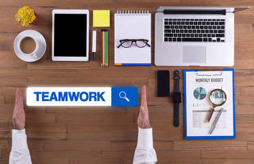 Businessman working on desk - TEAMWORK concept