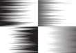 Horisontal speed lines for comic books. Four black and white templates for backgrounds. Vector illustration