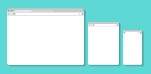 set of flat blank browser windows for different devices. vector. computer, tablet, phone sizes. devi