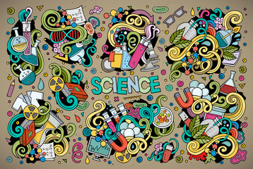 Wall Mural - vector cartoon set of science theme doodles design elements