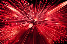 Abstract Style Colorful Photo Of Fireworks In A Red Tone. Artistic, Blurry, Colorful Look.