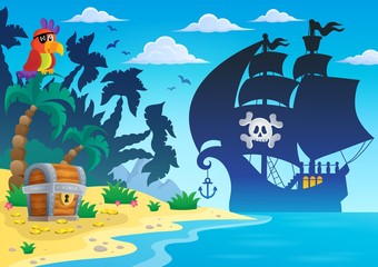 Canvas Print - Pirate vessel silhouette theme 4