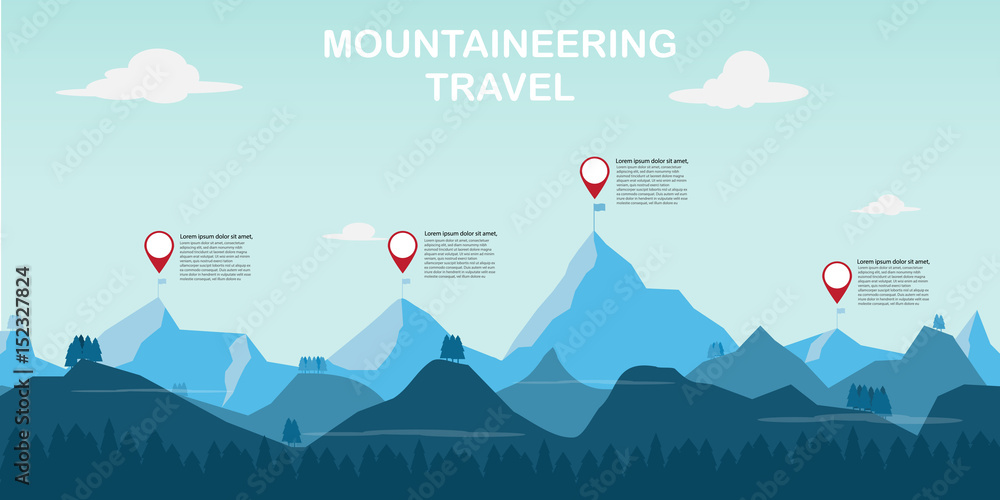time to mountaineering adventure and travel. vector illustration. - obrazy, fototapety, plakaty 