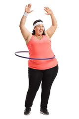 Poster - Overweight woman exercising with a hula-hoop