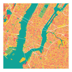 New York City Manhattan Colorful Map