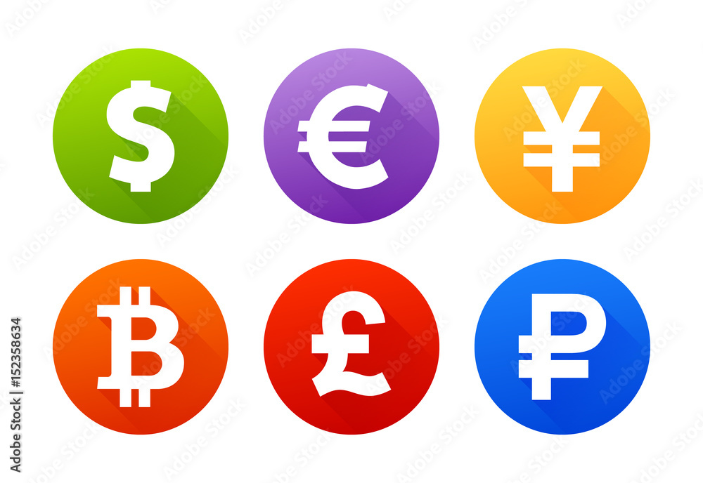Currency icons with shadow - obrazy, fototapety, plakaty 