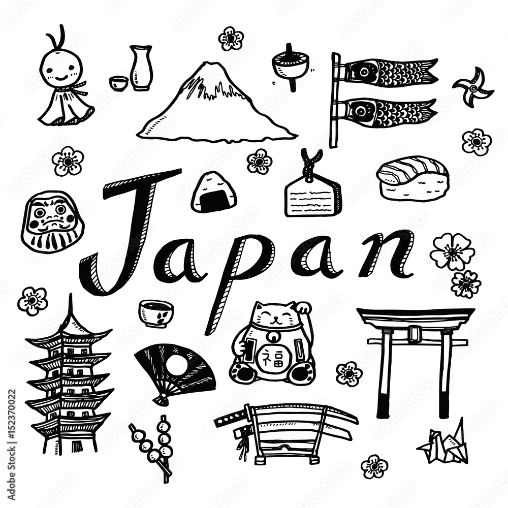 Vetor Vector template doodle sketch travel and tourist attraction