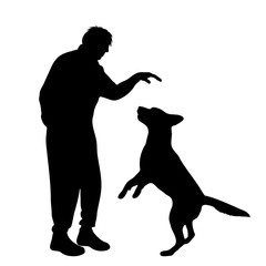 Sticker - Vector silhouette of man with dog on white background.