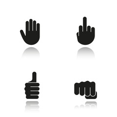 Sticker - Hand gestures drop shadow black icons set