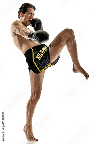 one caucasian Muay Thai kickboxing kickboxer thai boxing man isolated on white b Fototapete