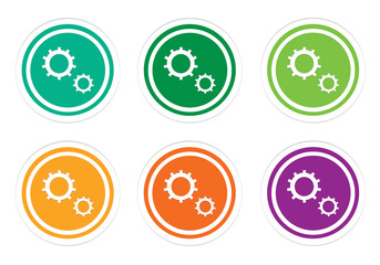 Wall Mural - set of rounded buttons with gears symbol in green, yellow, orange and purple colors