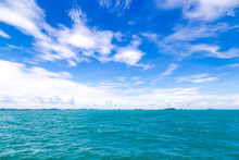 The Summer Travel Sea, At Sea Beach Koh Samet Island Rayong Park On White Sand Blue Sky Emerald Green Ocean Water. Space For Texture