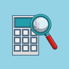 Wall Mural - Magnifying glass and calculator over blue background. Vector illustration