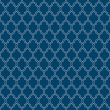 Flat Outline Blue Moroccan Seamless Pattern Vector