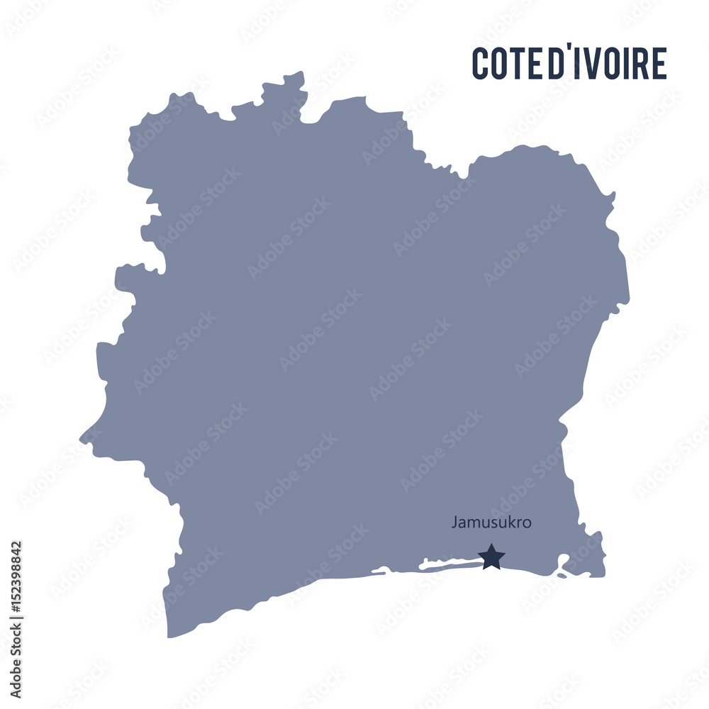 Vector map of Cote D'ivoire isolated on white background. - obrazy, fototapety, plakaty 