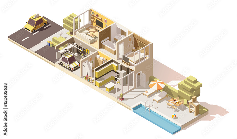 Polyhouse Vector Vector isometric low poly house cross-section Stock Vector | Adobe Stock