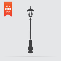Street light icon in flat style isolated on grey background.
