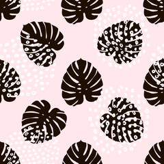 Foto zasłona palm branch trendy seamless pattern with hand drawn elements. monstera leaf background. great for fabric, textile vector illustration