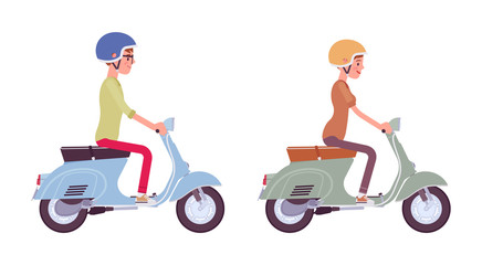 Canvas Print - Man and woman riding a scooter