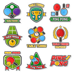 Table tennis colorful logo labels collection on white
