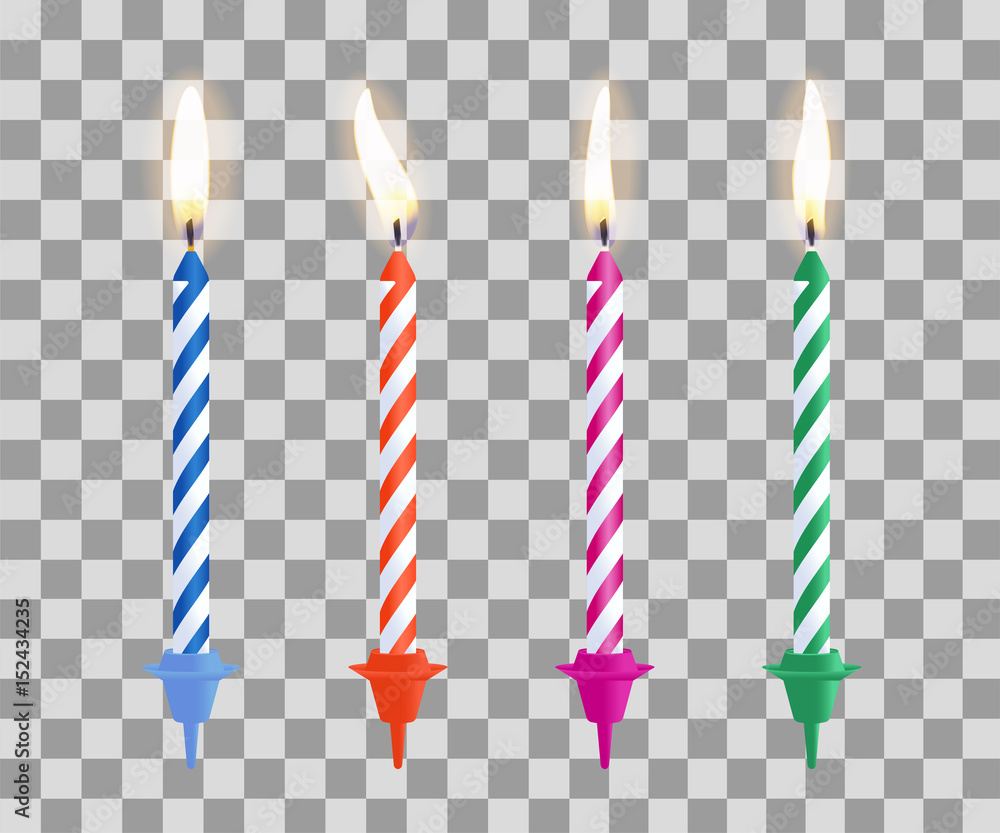 Realistic burning birthday cake candles set isolated on transparent ...