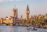 Fototapeta Big Ben - Big Ben and Houses of Parliament with boat in London, England, UK