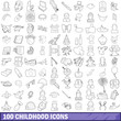 © ylivdesign - 100 childhood icons set, outline style