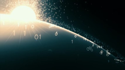 cyberspace series. glowing sun. numbers and data.