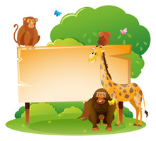 Wooden Sign Template With Wild Animals