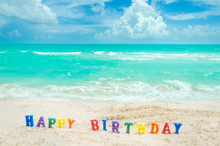 Sign "Happy Birthday" On The Miami Tropical Beach