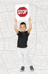 Wall Mural - Young boy holding network graphic overlay banner