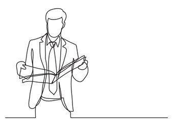 Wall Mural - standing businessman reading newspaper - continuous line drawing