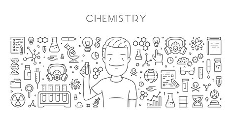 Wall Mural - vector line web banner for chemistry