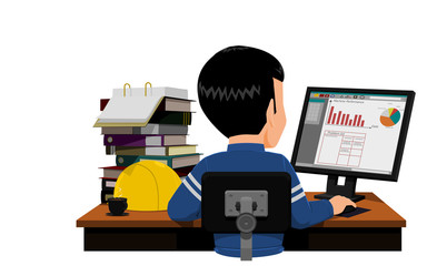 engineer is making report on his desk