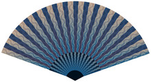 Asian Fan With Linear Flower Pattern In Night Blue Shades