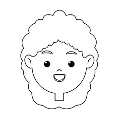 Sticker - portrait pretty little girl happy outline vector illustration