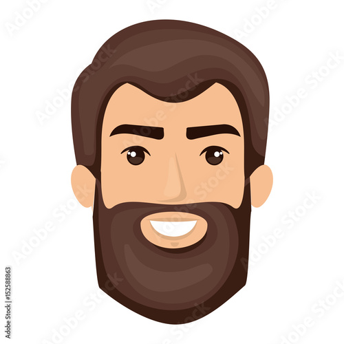 White Background Of Smiling Man Face With Dark Brown Hair And Long