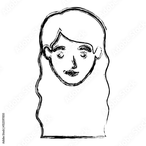 Monochrome Blurred Silhouette Of Smiling Woman Face With Wavy Long