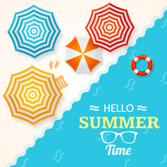 Wall Mural - Summer Time Banner with a Beach Umbrella. Vector