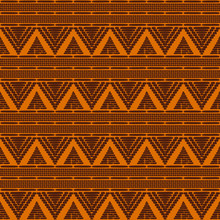 Tribal Pattern Vector Seamless. Ethics African Orange Brown Texture. Border Background For Fabric, Wallpaper, Wrapping Paper And Boho Card Template.